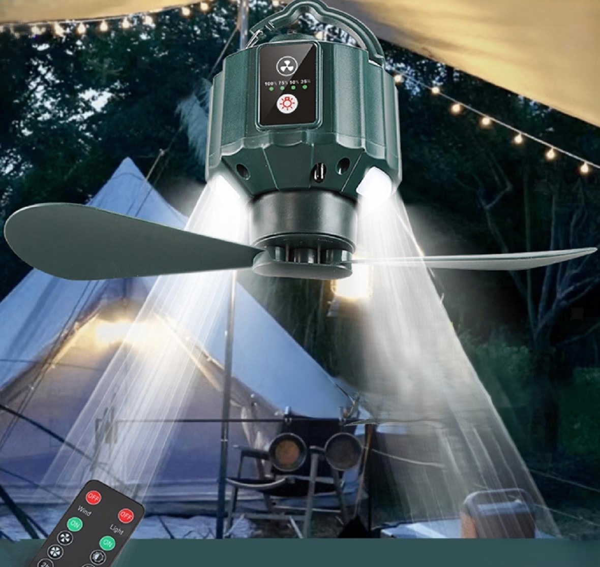 Kvalitný ventilátor do stanu s LED svetlom